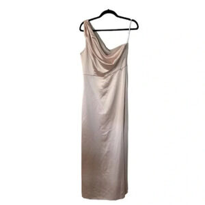Lovely Maddie Lux Charm Cameo One Shoulder Satin Maxi Dress Size 10R NWOT